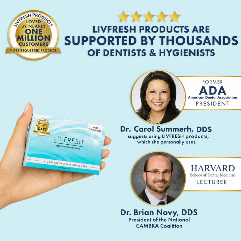 LIVFRESH products are supported by thousands of dentists and hygienists - whitening strips